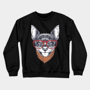 chihuahua dog hand drawn wearing a red glasses and bandana Crewneck Sweatshirt